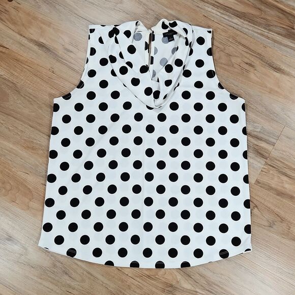 🔺️Ann Taylor White w/Black Polka Dot Cowl Neck Sleeveless Top Large - Picture 1 of 9